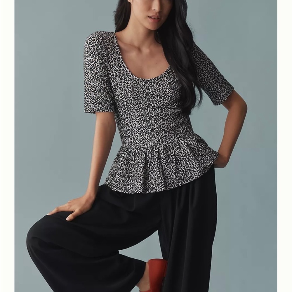 NWT Anthropologie Black and White Leopard Print Top